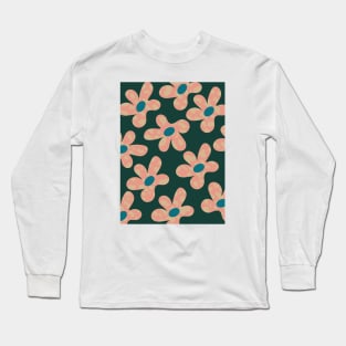 Cute Retro Daisy Floral Pink Green Pattern Long Sleeve T-Shirt